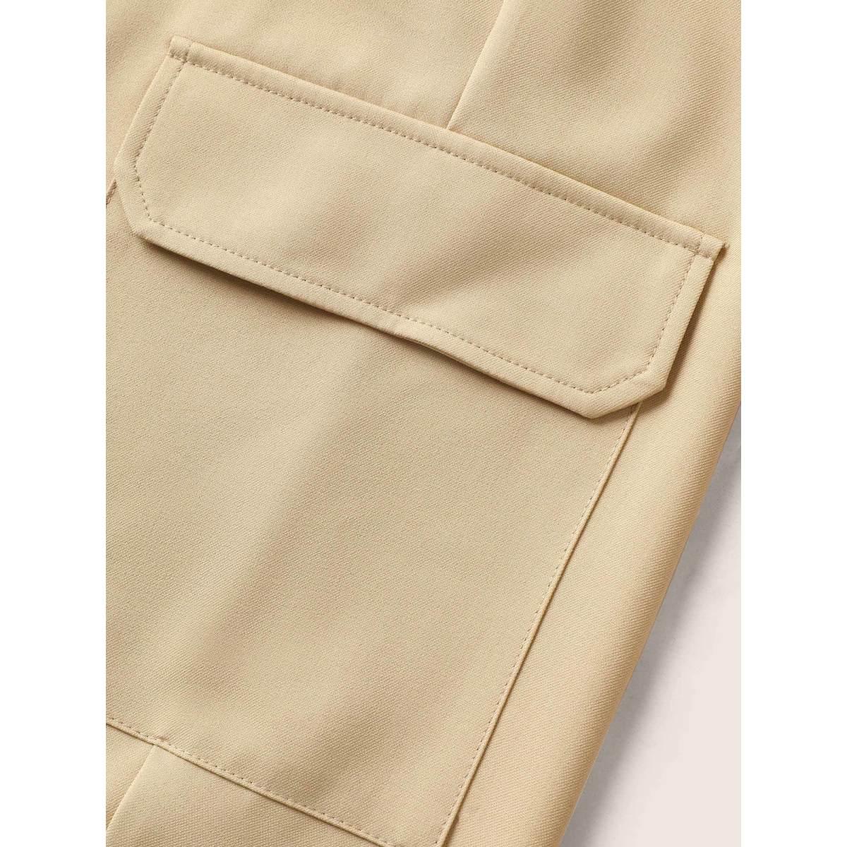 Plus Size Patched Pocket Elastic Waist Tapered Pants Women Tan Casual Harem High Rise Everyday Pants BloomChic 14-16/1X Product Image