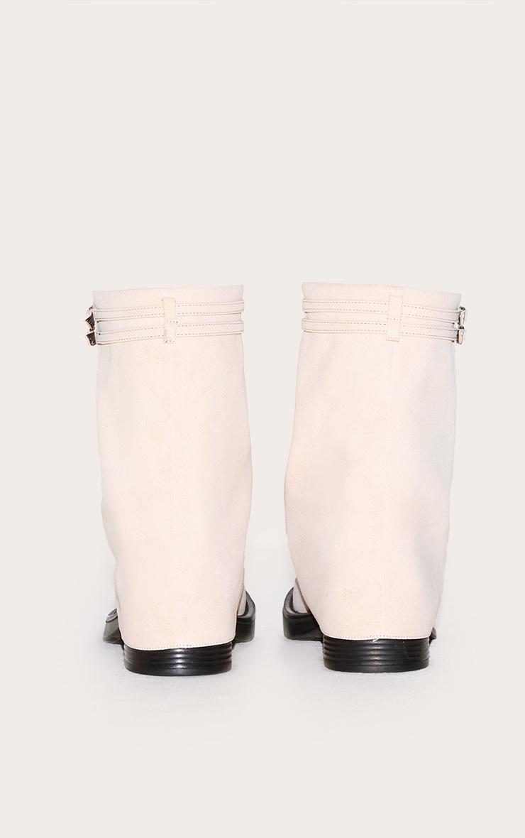 Cream Faux Suede Round Toe Fold Over Buckle Strap Ankle Boots Product Image