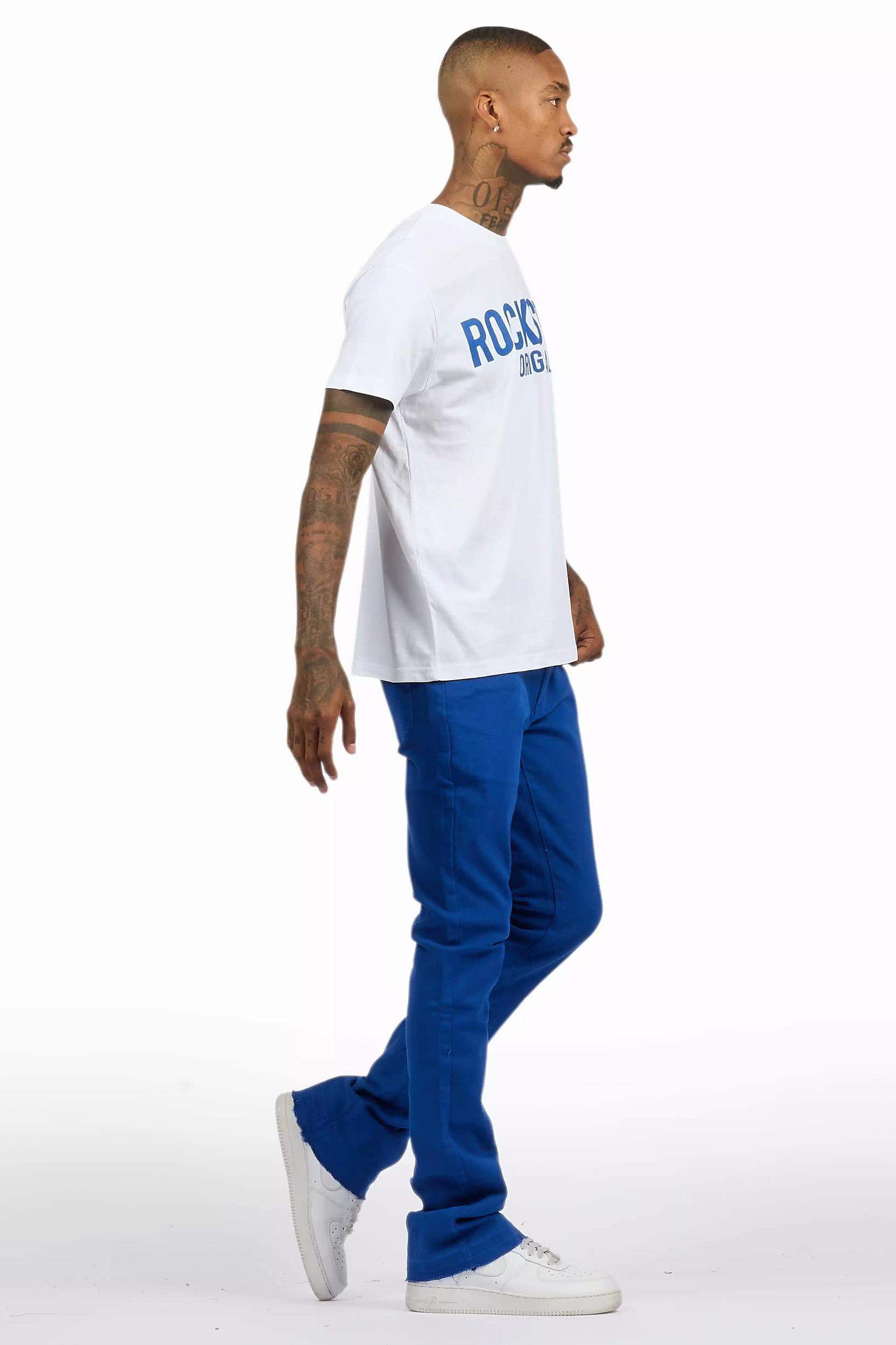 Sana White/Royal T-Shirt/Dag Stacked Flare Jean Set Male Product Image