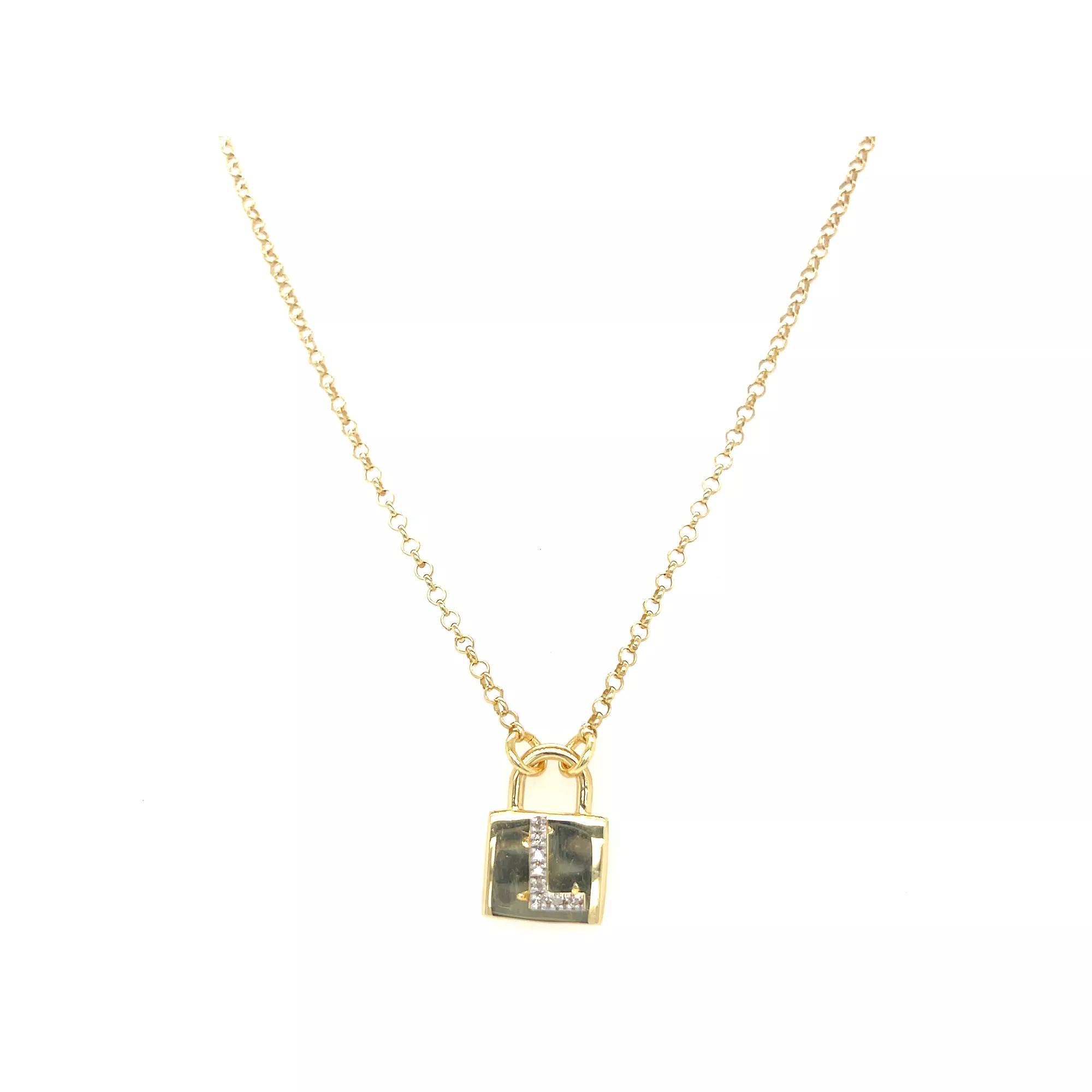 Meshmerise 18k Gold Over Silver 1/8 Carat T.W. Diamond Initial Padlock Necklace, Women's, Size: 16-18" ADJ, Gold Tone L Product Image