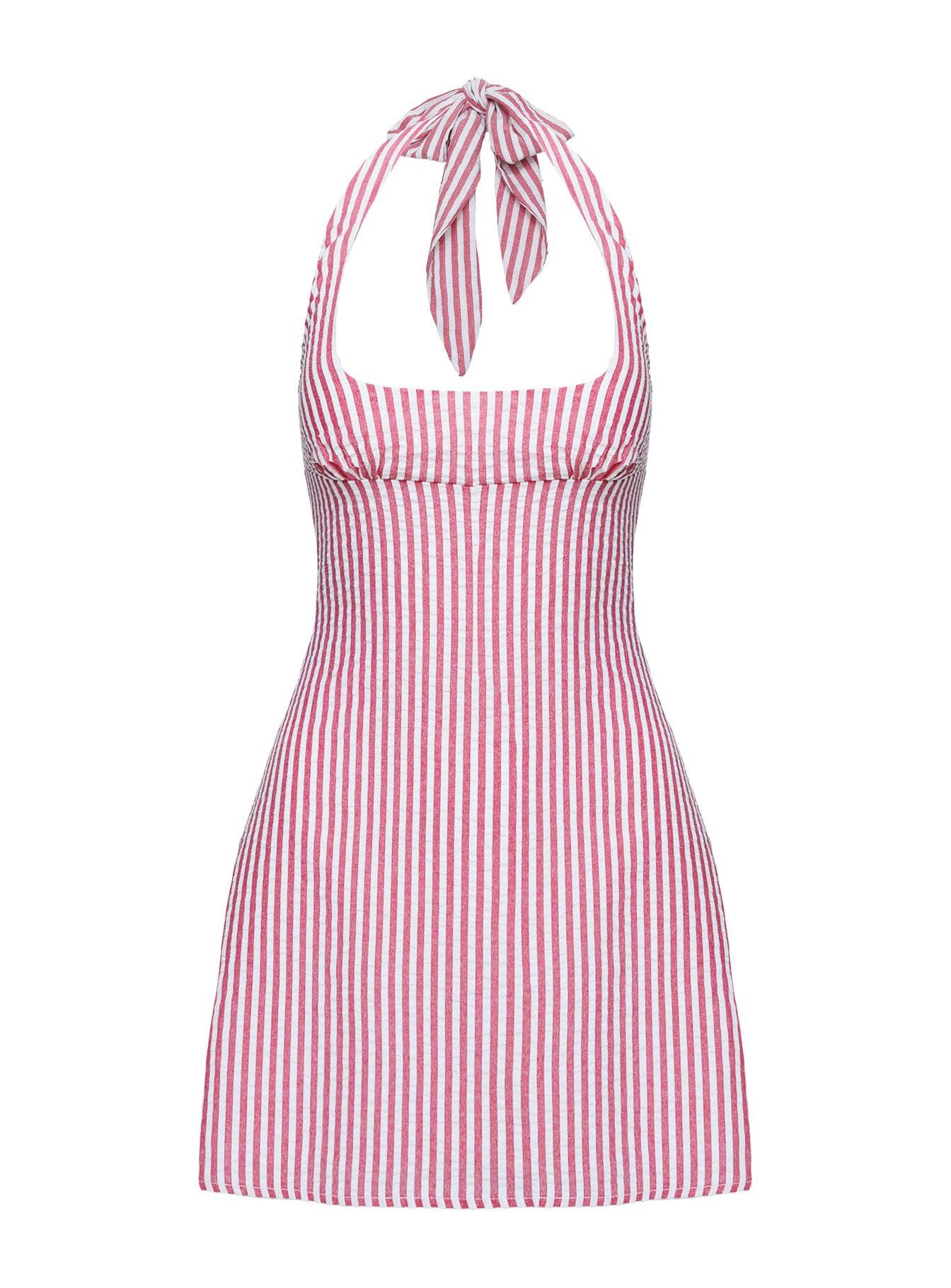Kalico Halter Mini Dress Red / White Stripe Product Image