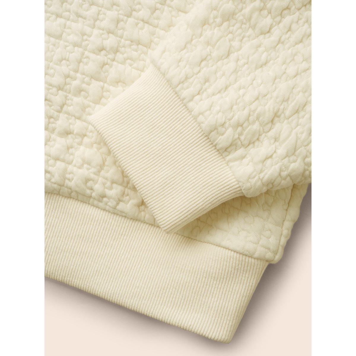 Plus Size Plain Textured Raglan Sleeve Sweatshirt Women Beige Casual Texture Loose Round Neck Everyday Sweatshirts BloomChic 14-16/1X Product Image