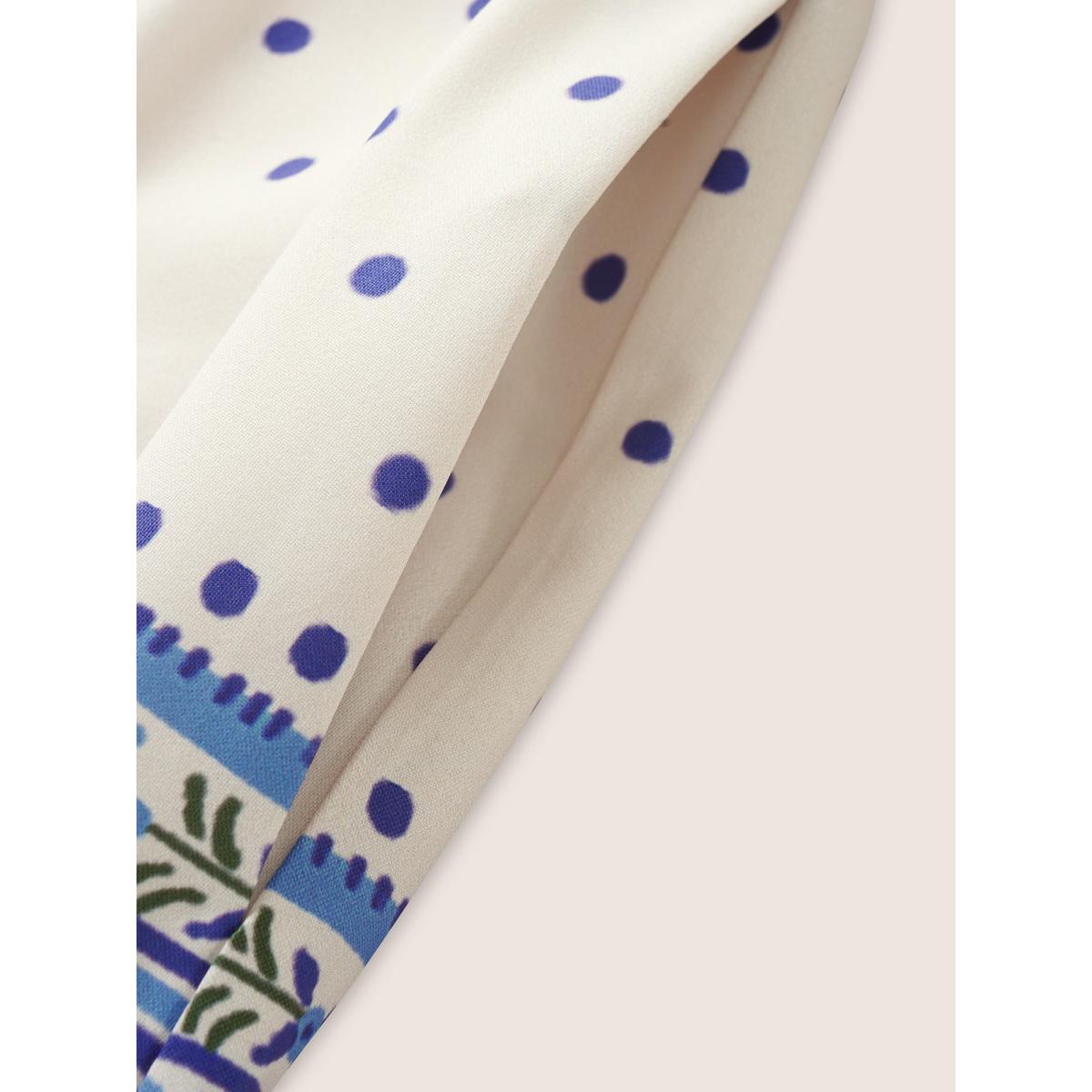 Plus Size V Neck Floral Print Elastic Waist Lantern Sleeve Dress Blue Women Resort Gathered V-neck Sleeveless Curvy Midi Dress BloomChic 10/M Product Image