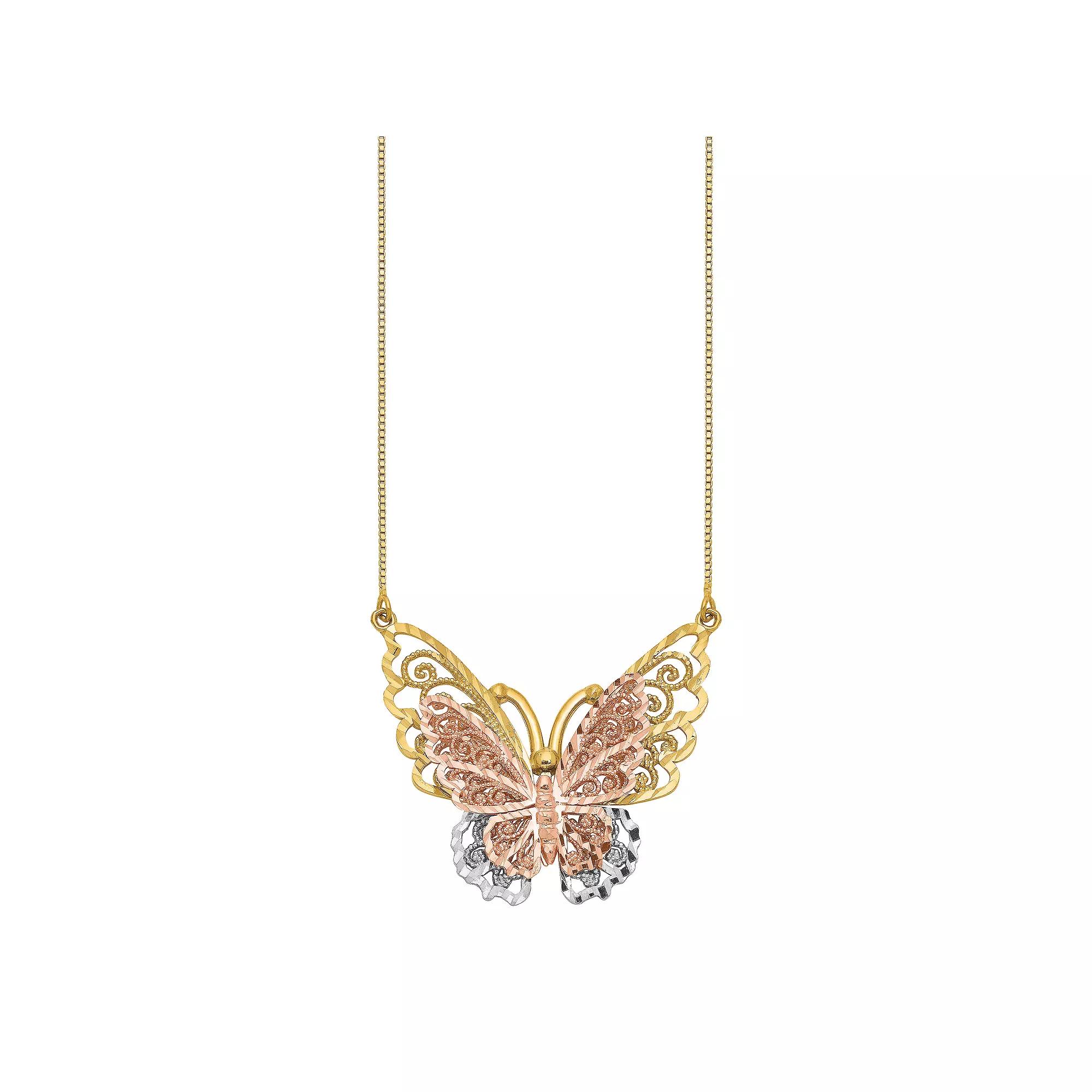 14k Yellow & Rose Gold Butterfly Necklace, Women's, Size: 18", 14k 2 Tone Product Image