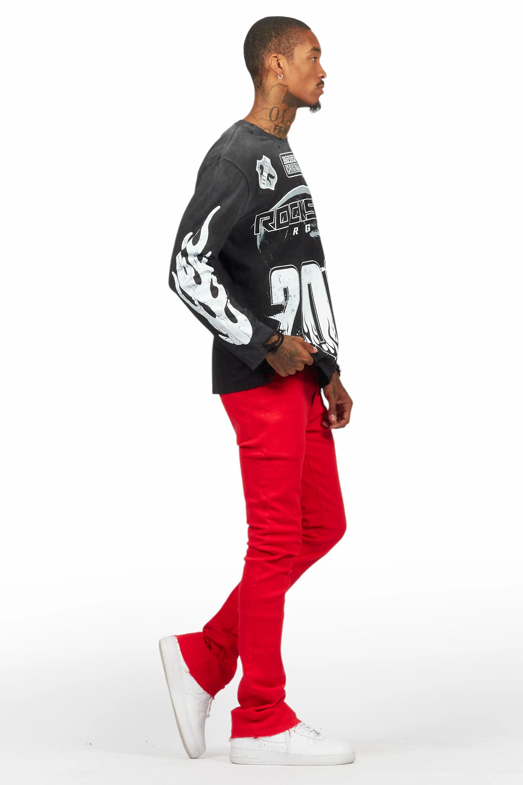 Dag Red Stacked Flare Jean Male Product Image