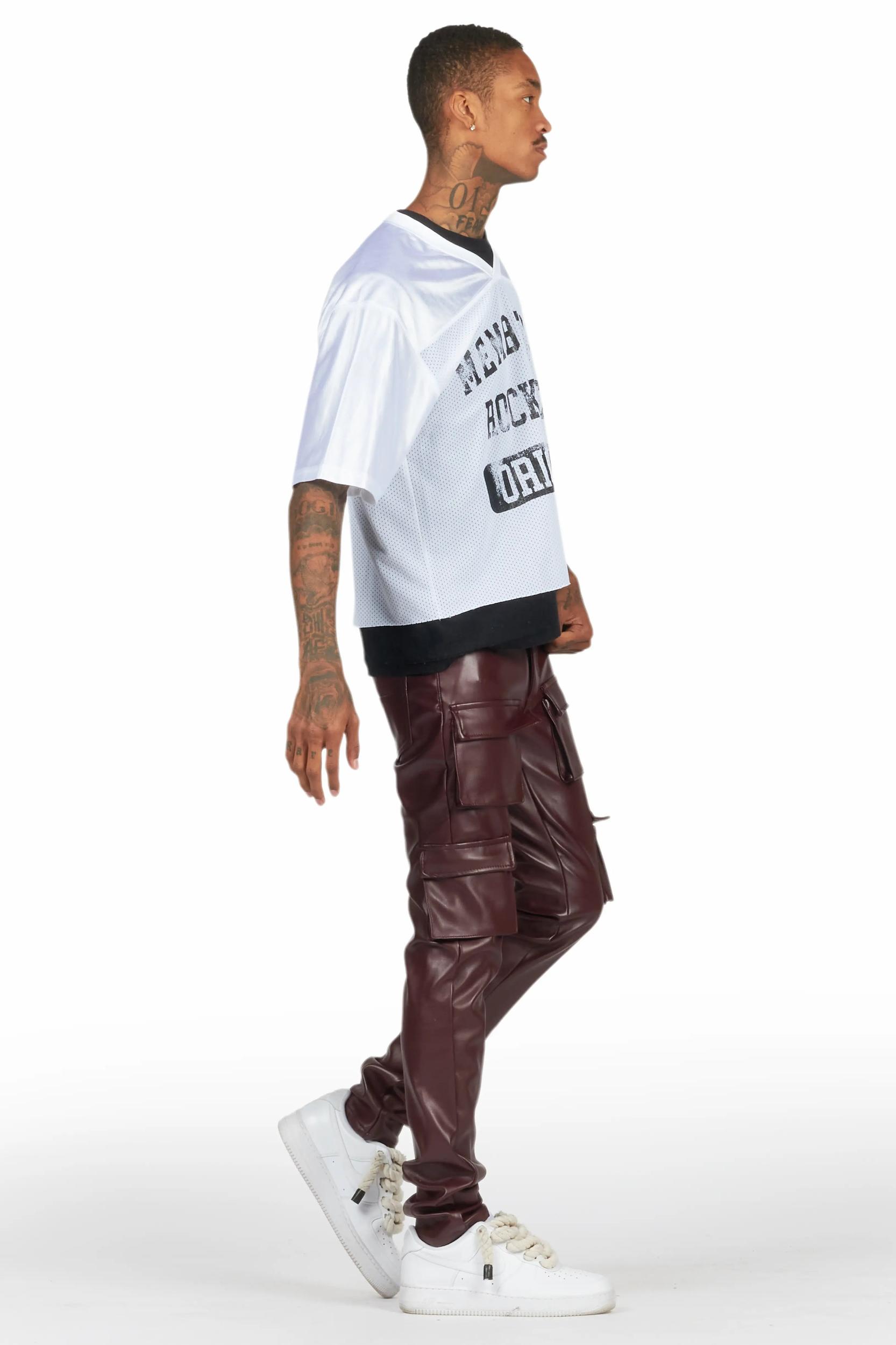 Kap Burgundy Skinny Faux Leather Fit Jean Male Product Image