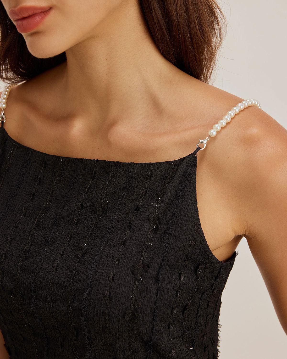 Black Textured Bodycon Beaded Strap Midi Dress Product Image