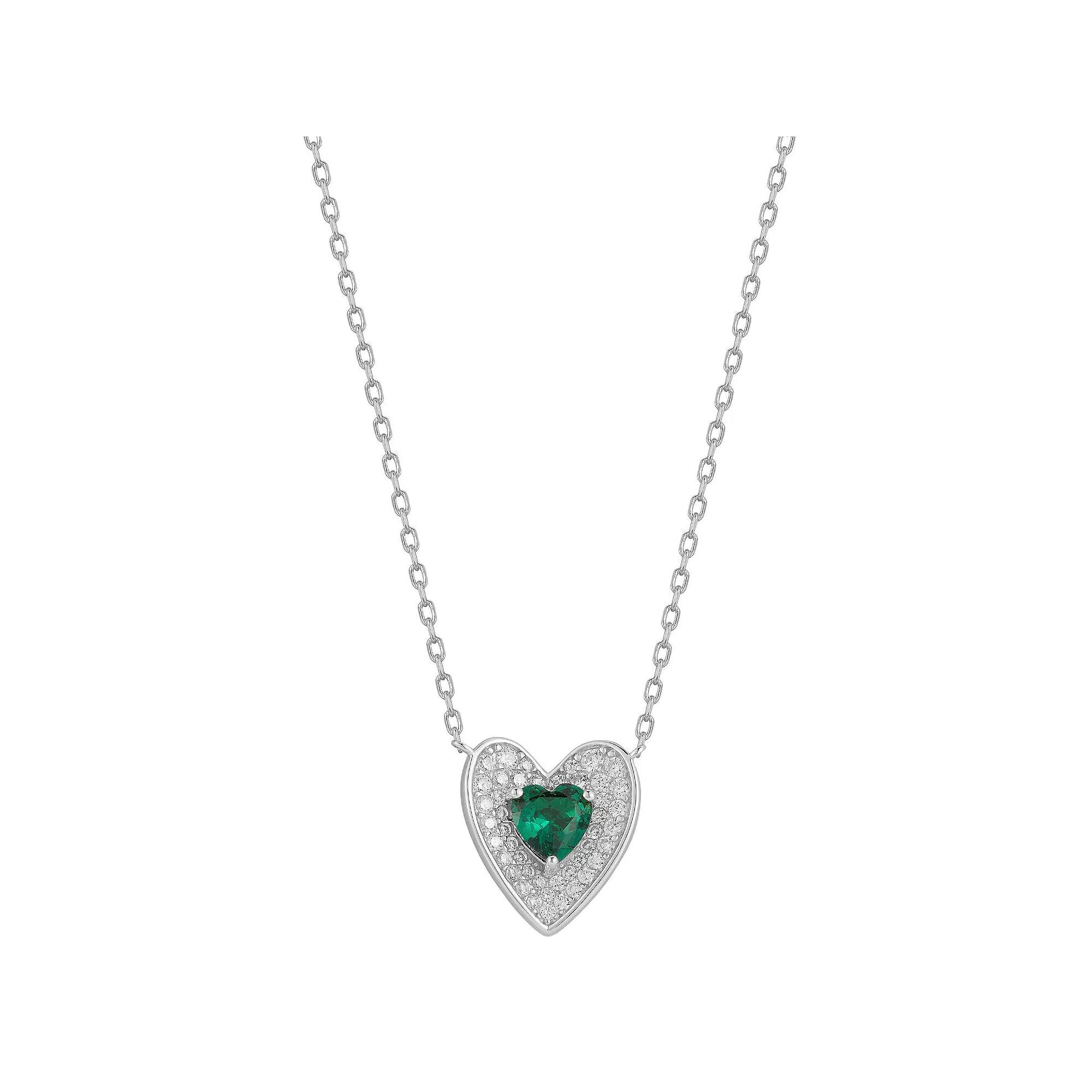 Sunkissed Sterling Sterling Silver White & Green Cubic Zirconia Heart Necklace, Women's, Size: 18", Gold Tone Product Image