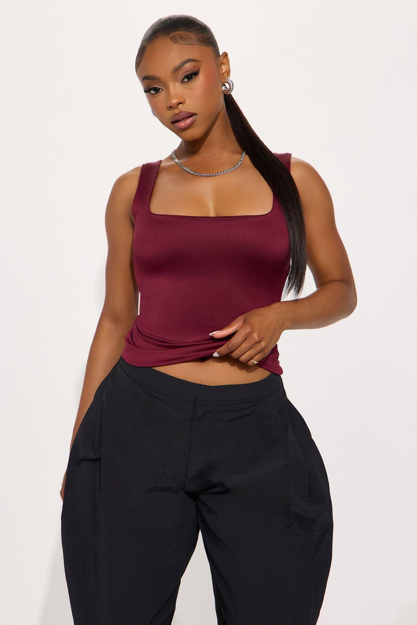 Contour Double Lined Square Neck Tank Top - Wine Female Product Image