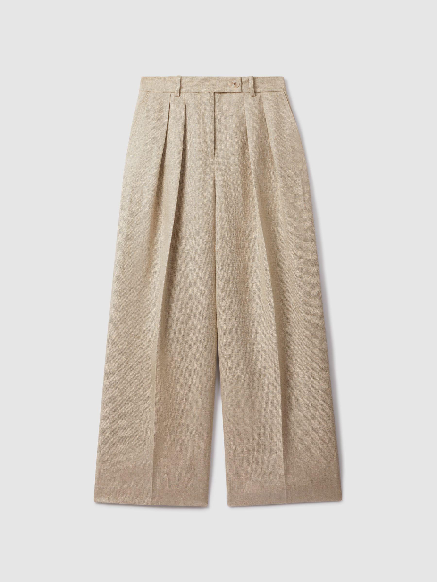 Linen Wide Leg Suit Trousers in Natural Product Image