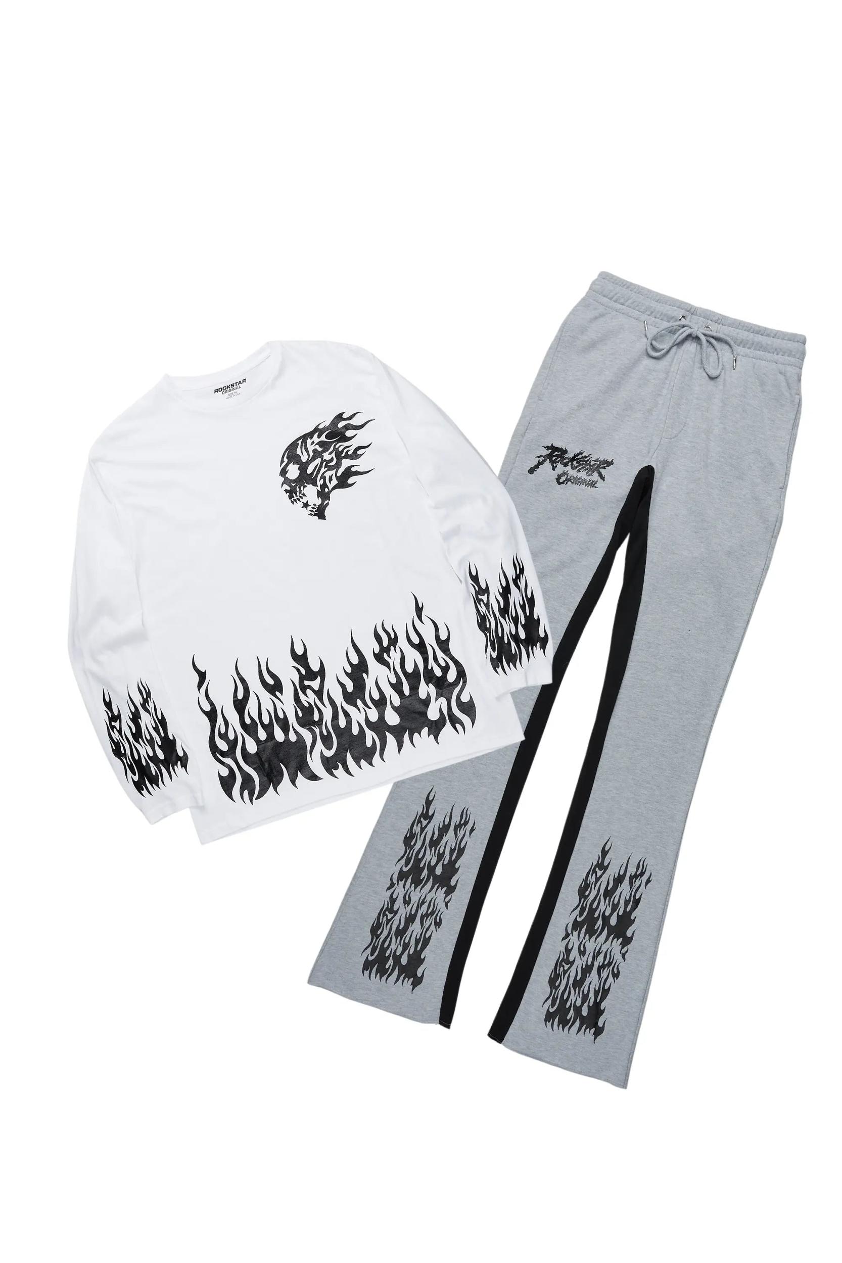 Bubble White/Grey Long Sleeve T-Shirt/Baggy Pant Set Male Product Image