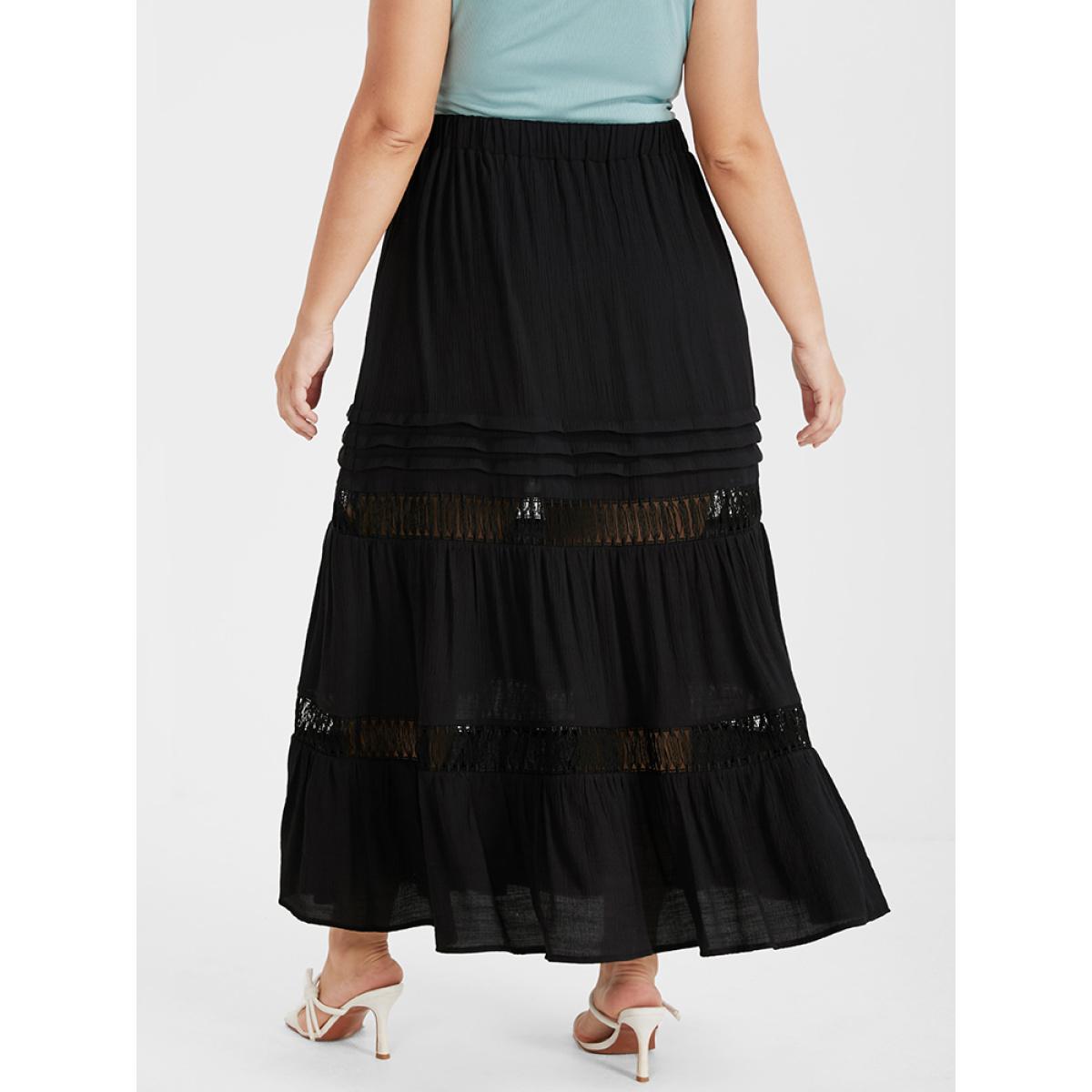 Plus Size Eyelet Lace Patchwork Elastic Waist Skirt Women Black Elegant Patchwork Loose No stretch Dailywear Skirts BloomChic 10/M Product Image