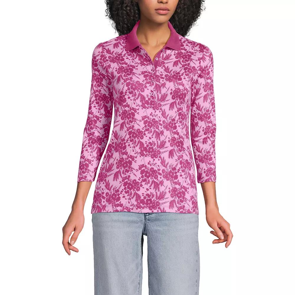 Women's Lands' End Supima Cotton 3/4-Sleeve Polo Shirt,  Product Image