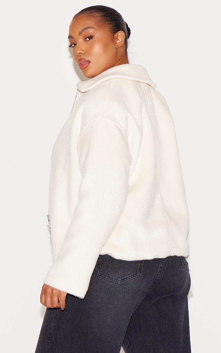 Plus Cream Wool Look Wide Collar Zip Up Jacket Product Image