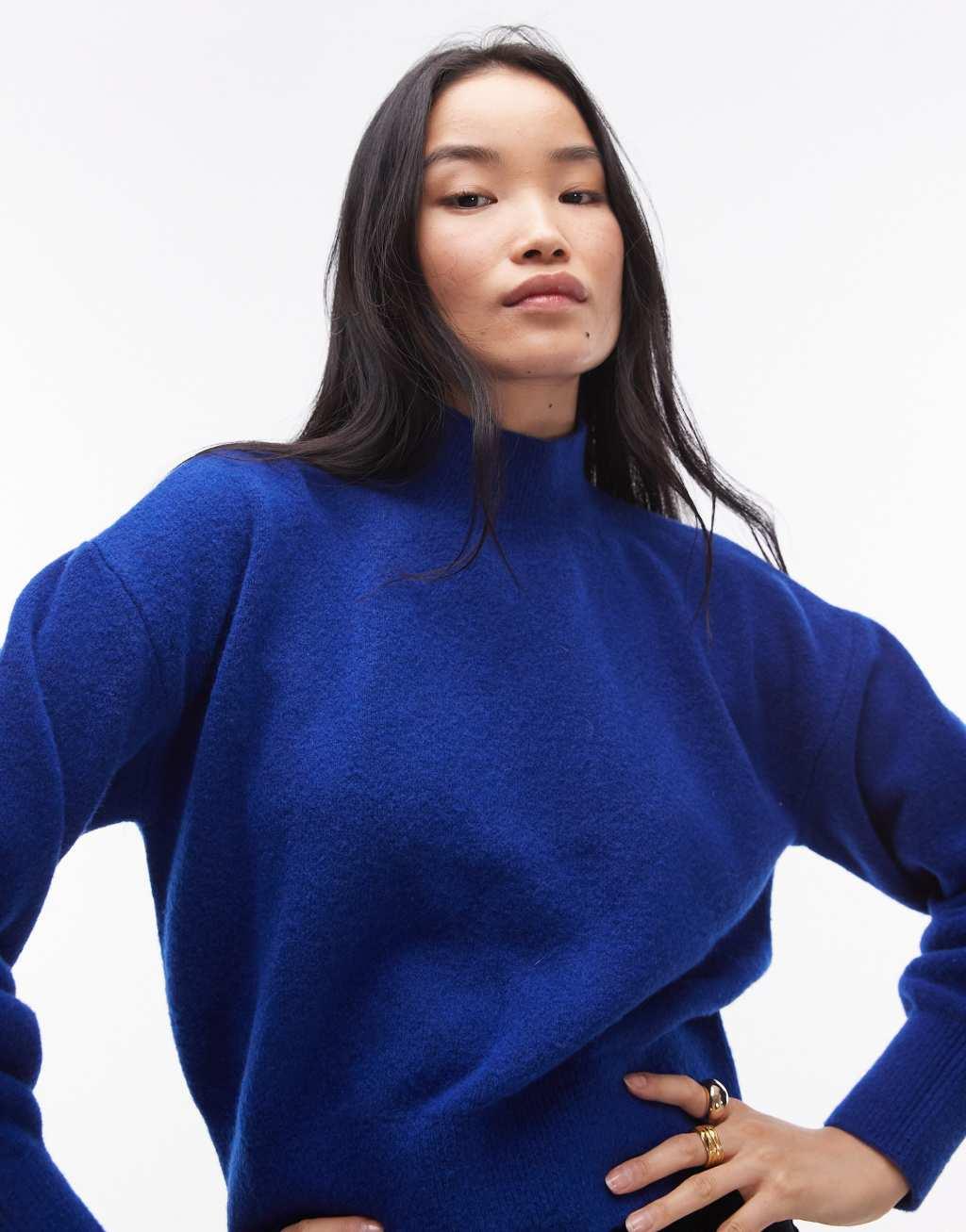 & Other Stories mock neck sweater in dark blue Product Image