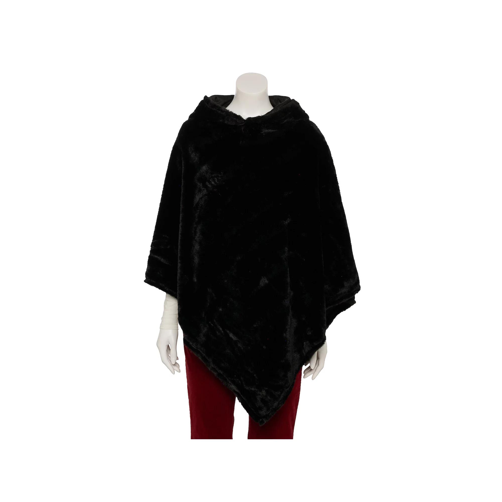 Women's Nanette Lepore Hooded Woven Faux Fur Poncho, White Product Image