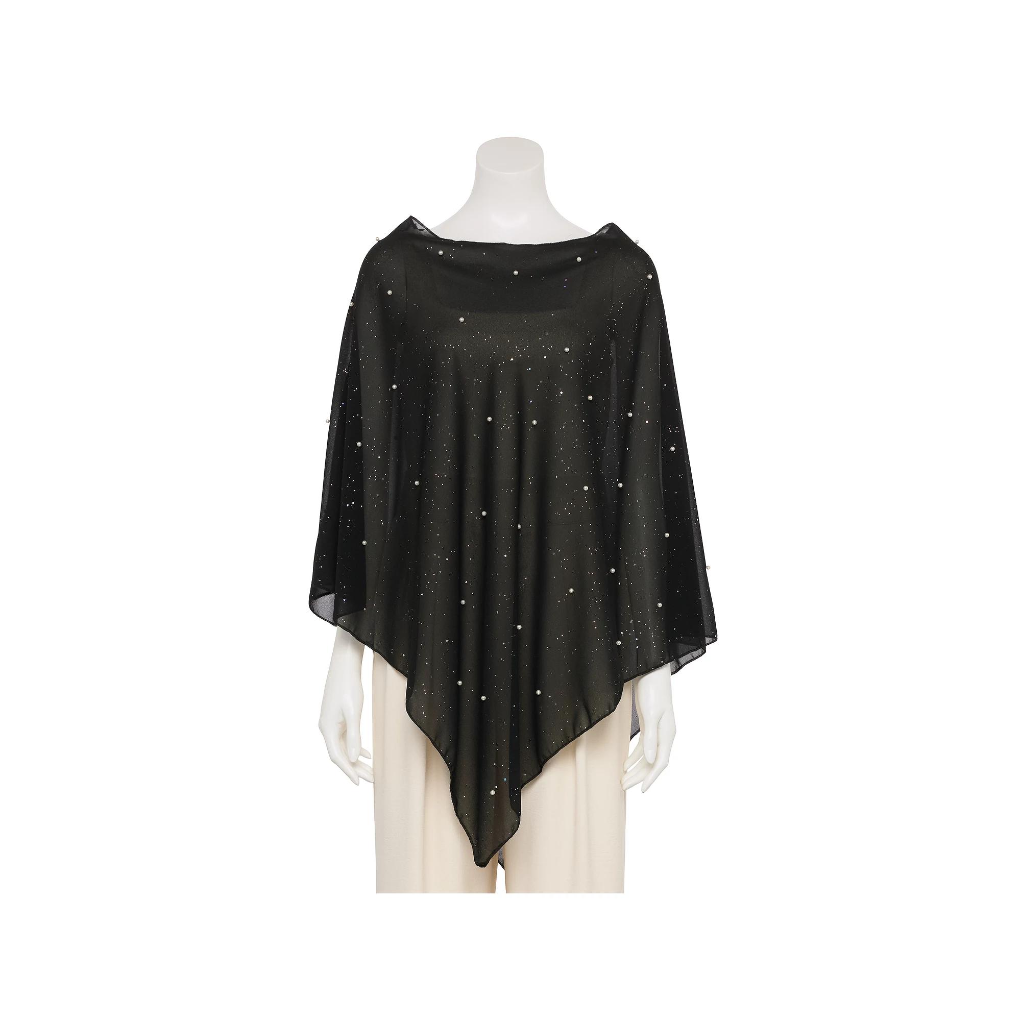Women's CHARLOTTE DANIEL Pearl & Glitter Poncho, Black Product Image