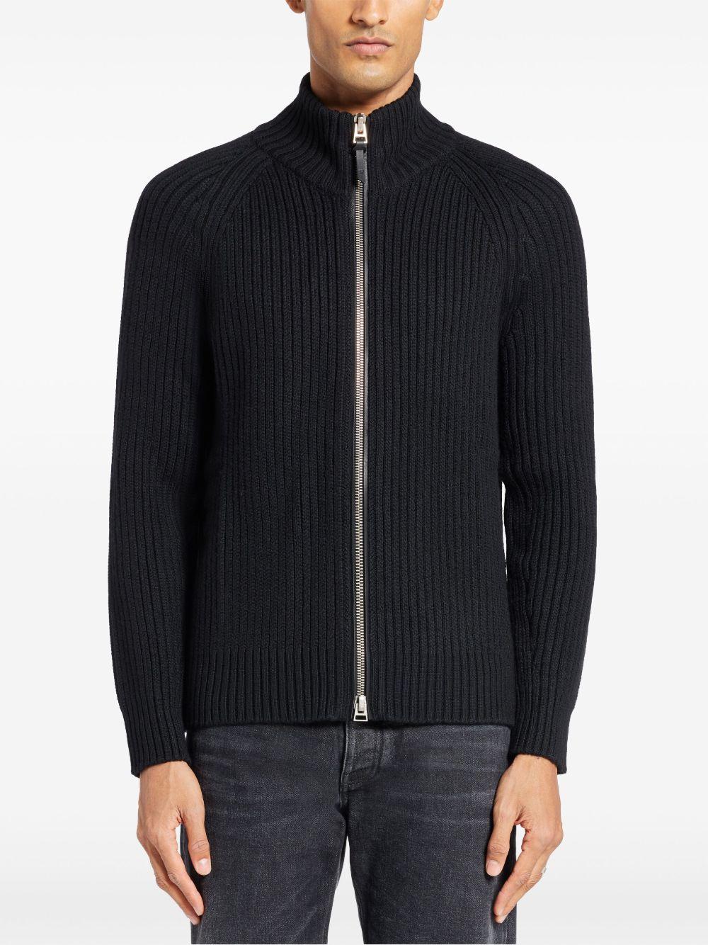 ribbed-knit zip-up cardigan Product Image
