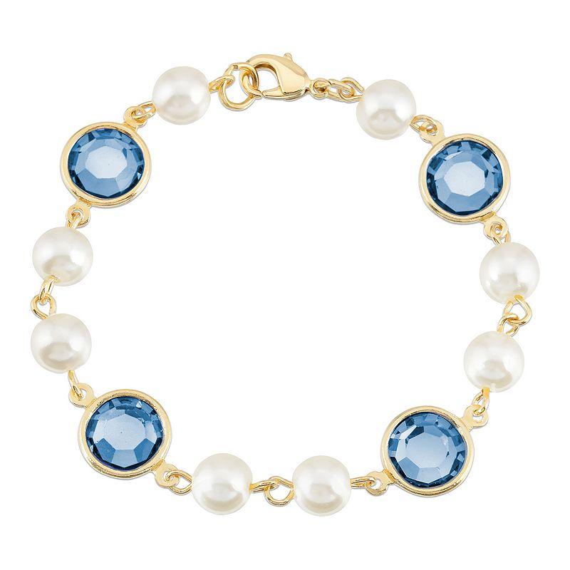 1928 Gold Tone Simulated Pearl & Crystal Chain Bracelet, Womens, Dark Blue Product Image