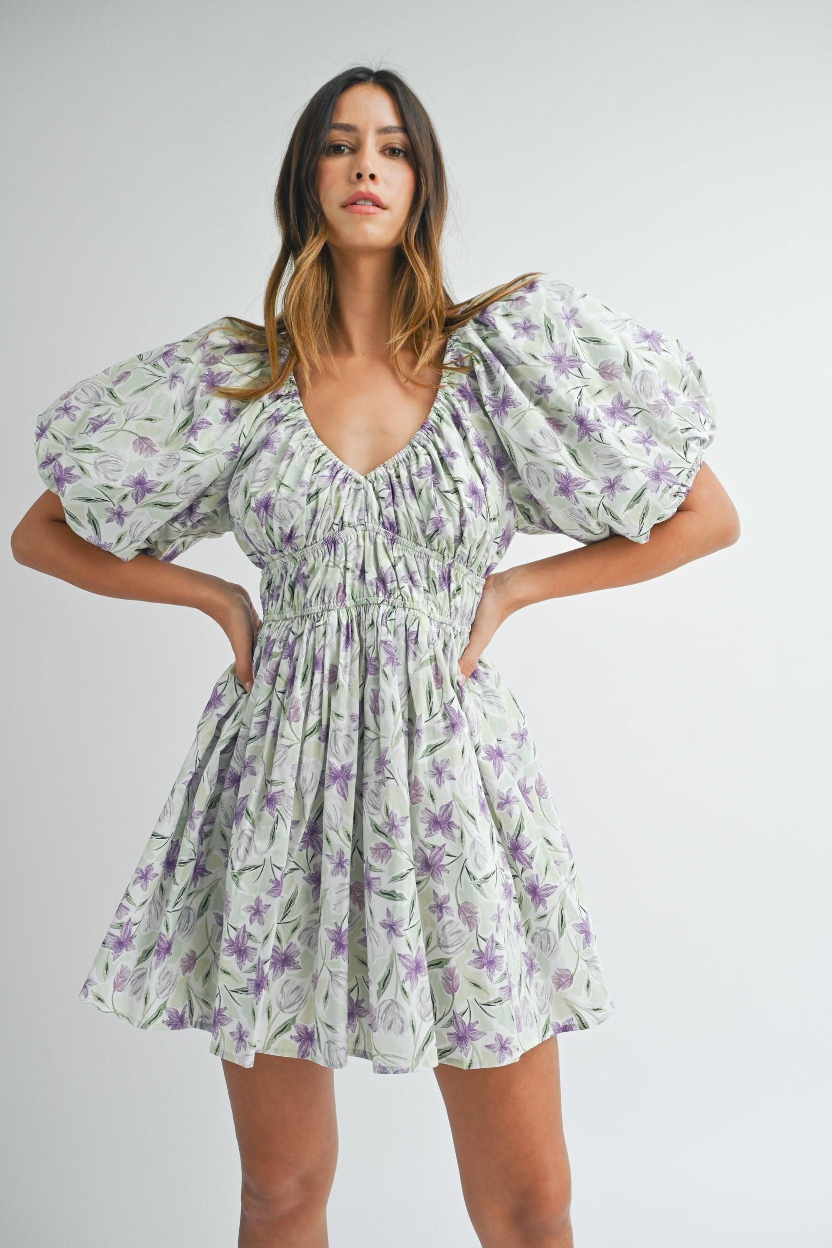 Floral Puff Sleeve Mini Dress Product Image