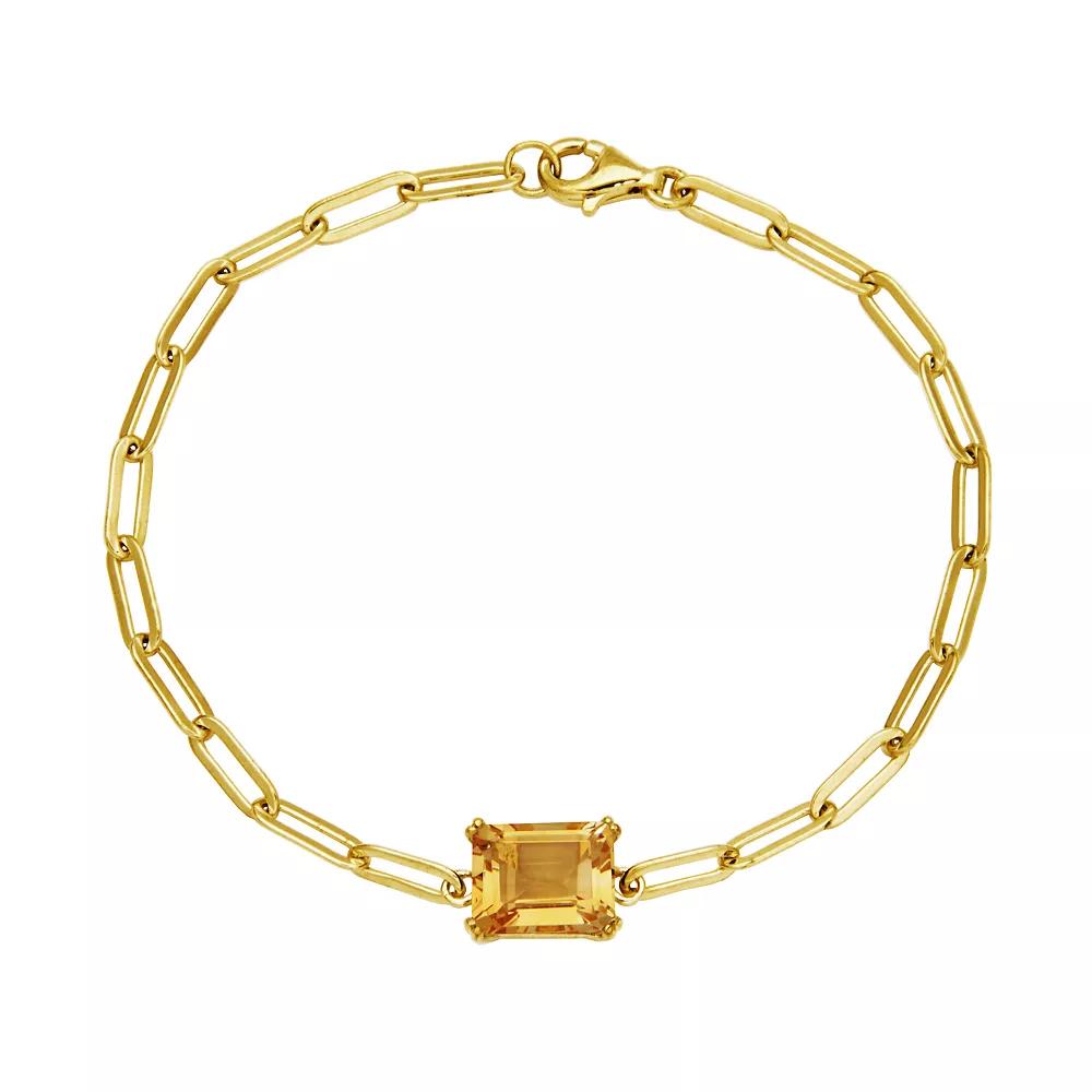 18k Gold Over Silver Citrine Oblong Flat Chain Bracelet, Women's, Size: 7.25", Gold Tone Product Image