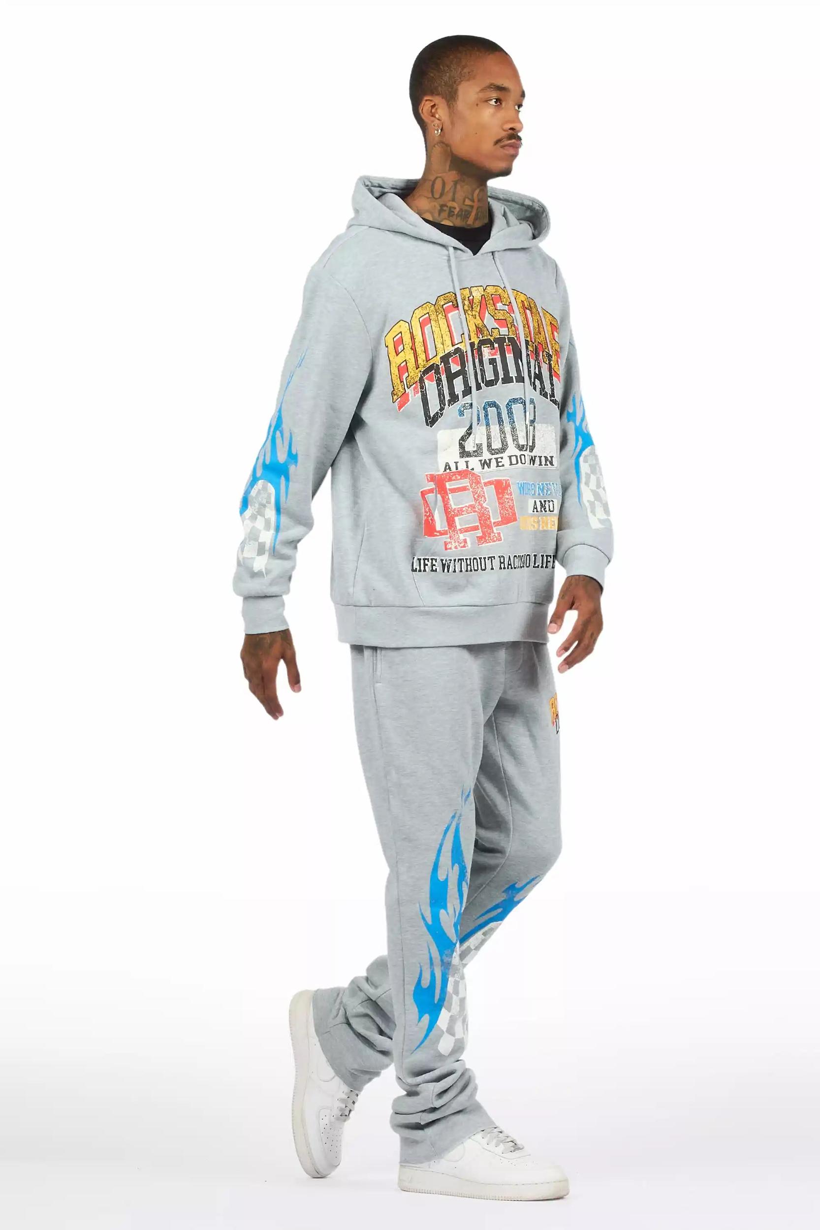 Colorful Race Heather Grey Hoodie/Baggy Track Pant Set Male Product Image