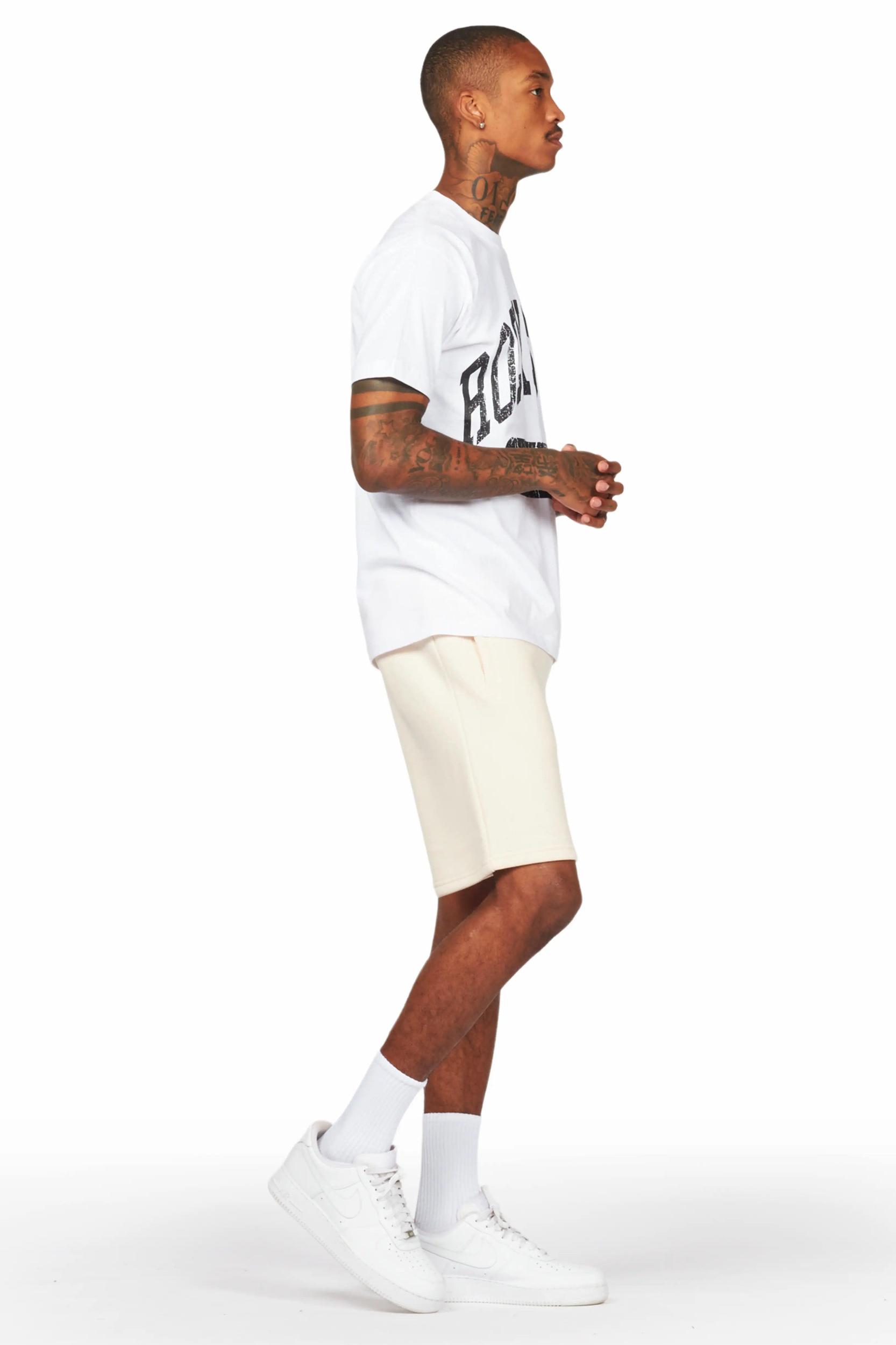 Jain White/Beige T-Shirt/Short Set Male Product Image