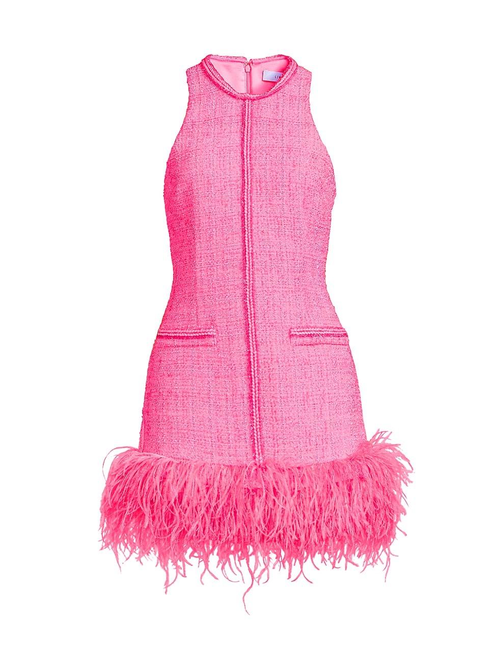 Womens Annalisa Feather-Trimmed Tweed Dress Product Image