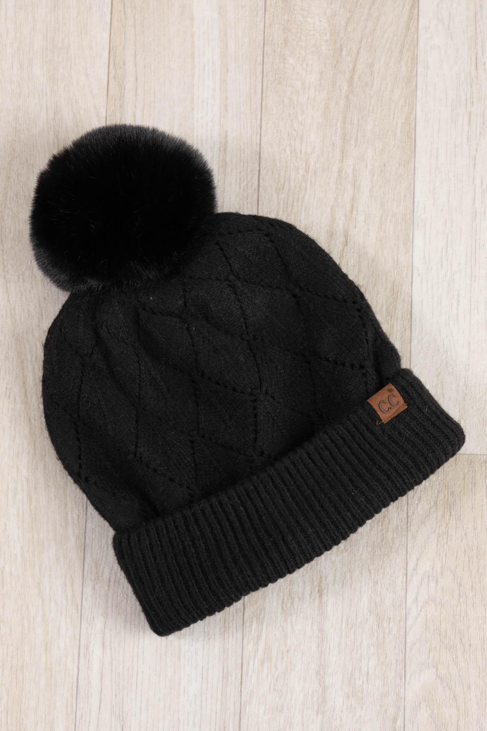 Leaf Pattern Faux Fur Pom Beanies Product Image