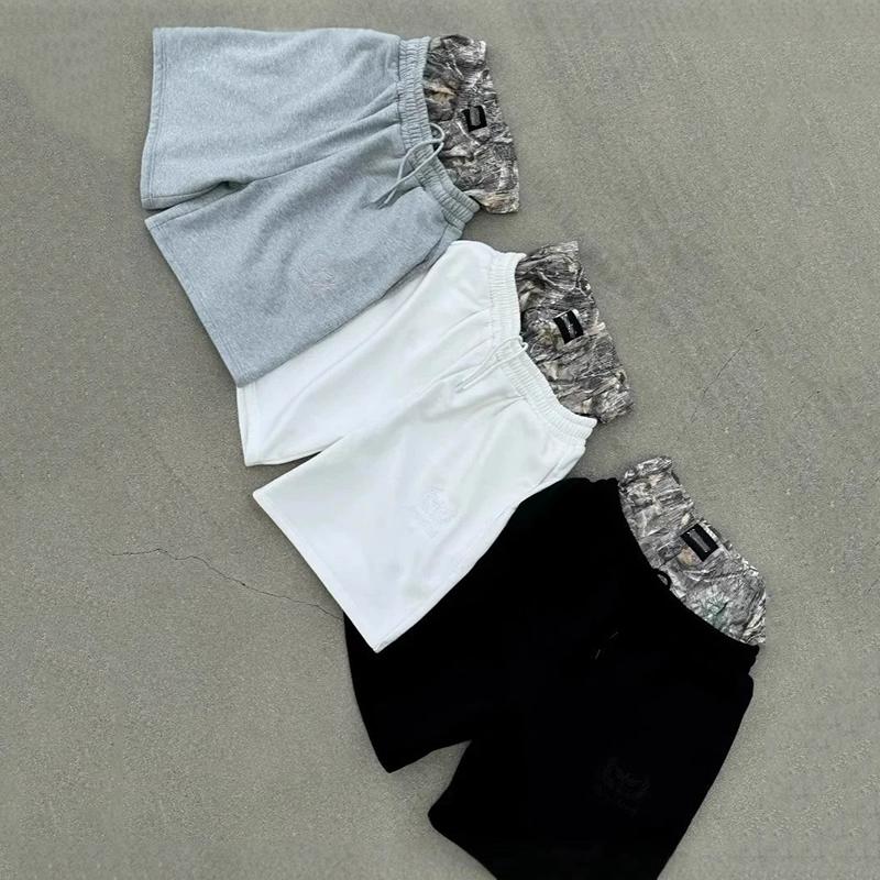 Hiphop Camouflage Patchwork Double Waisted Baggy Shorts Product Image