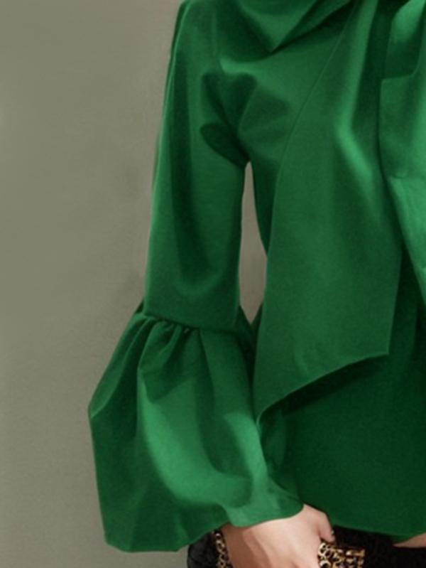 Loose Puff Sleeves Bowknot Solid Color Split-Joint Stand Collar Blouses&Shirts Tops Product Image