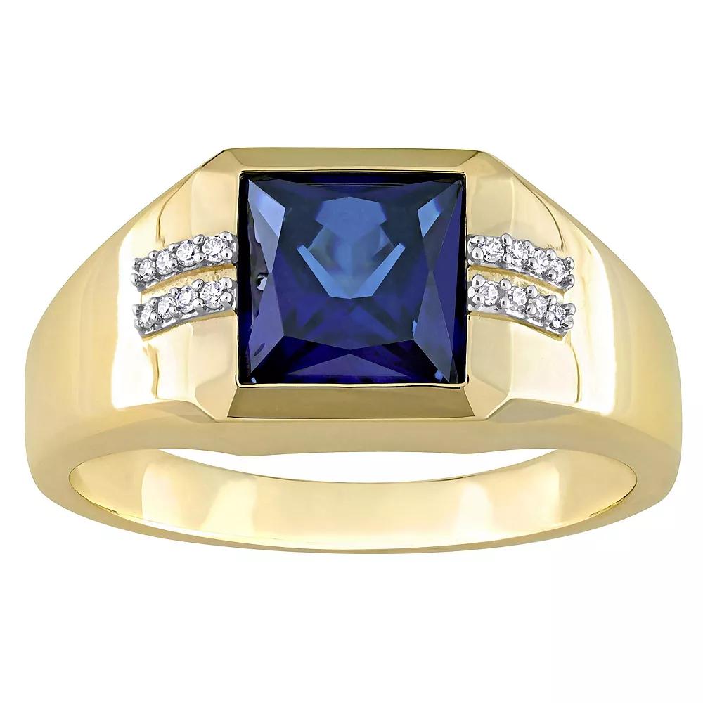 Stella Grace Mens 10k Gold Lab-Created Sapphire & Diamond Accent Square Fashion Ring Product Image