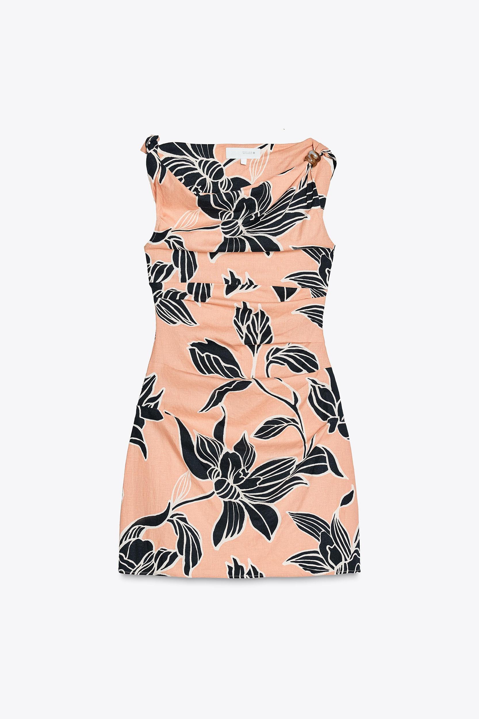 PRINTED LINEN BLEND MINI DRESS Product Image