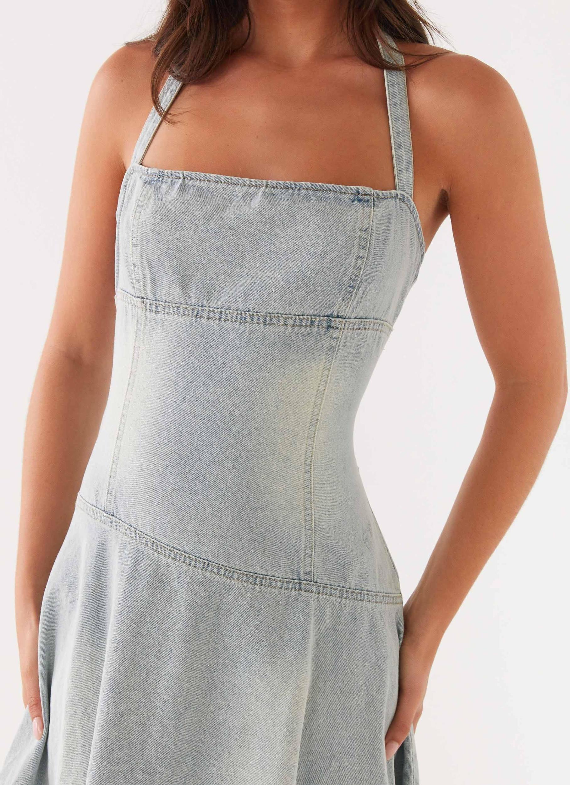 Tanisha Denim Midi Dress - Washed Blue Product Image
