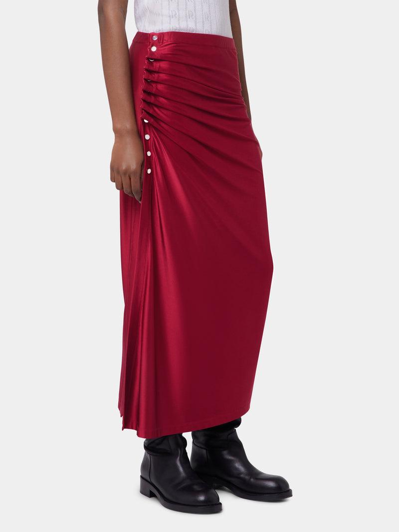 RED LONG DRAPED SKIRT IN JERSEY Product Image