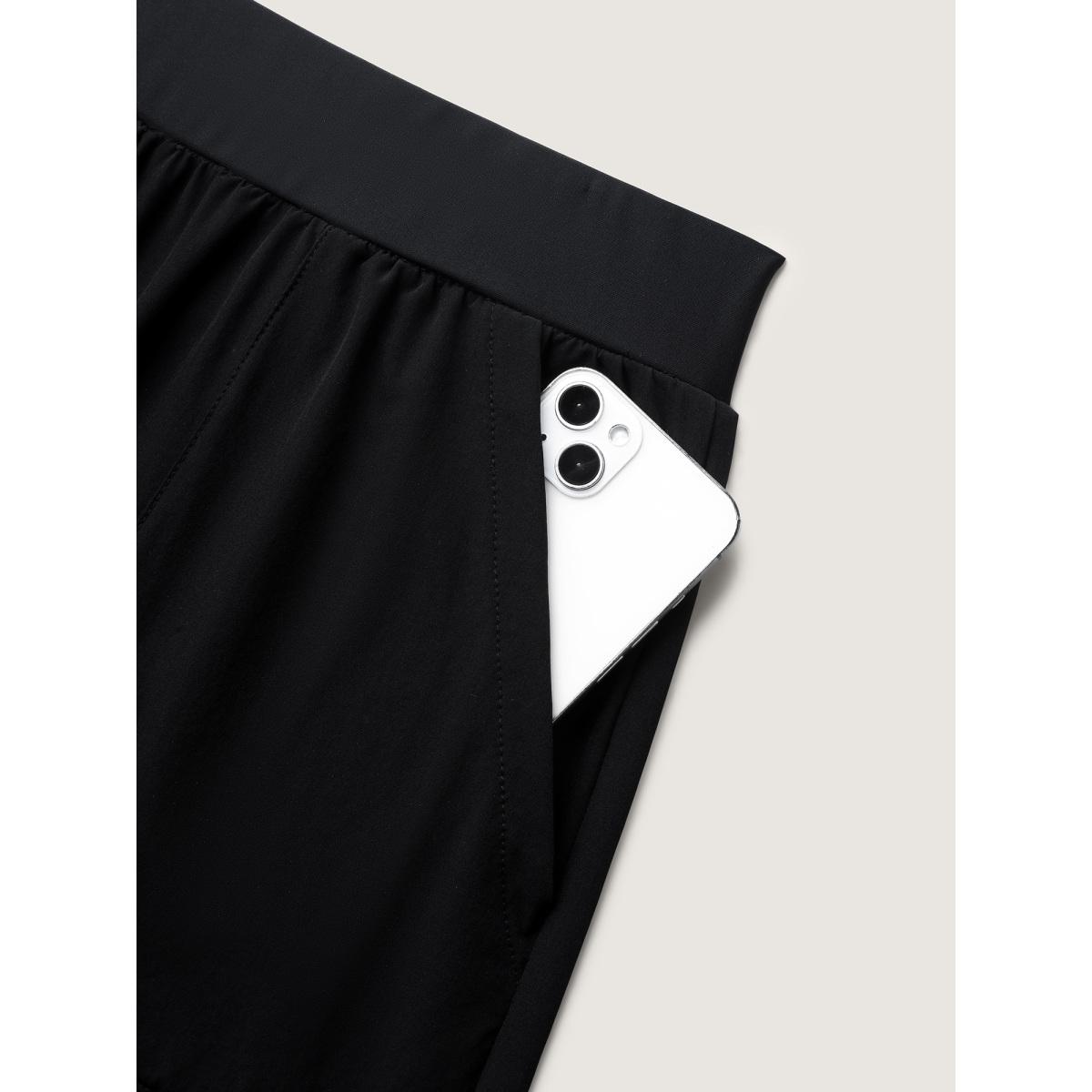 Plus Size Pleated Pockets Solid Swim Bottoms Women's Swimwear Black Resort High stretch Bodycon High Rise Patch pocket Curve Swim Bottoms BloomChic 12/L Product Image