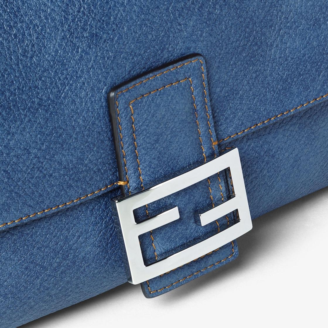 BaguetteDenim-effect blue leather bag Product Image