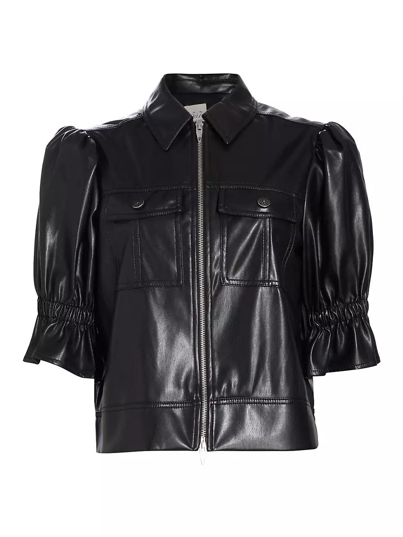 Womens Holly Faux Leather Puff-Sleeve Jacket Product Image