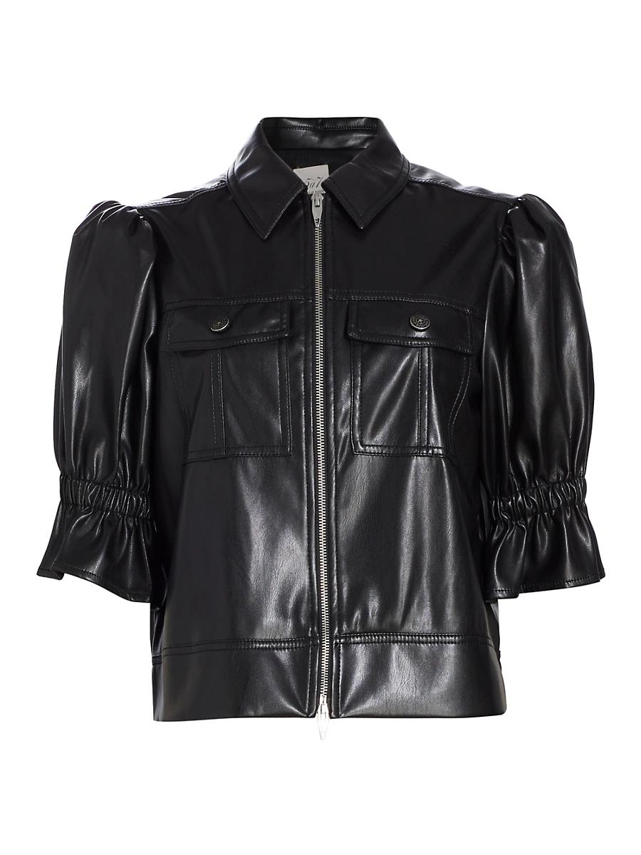Womens Holly Faux Leather Puff-Sleeve Jacket Product Image