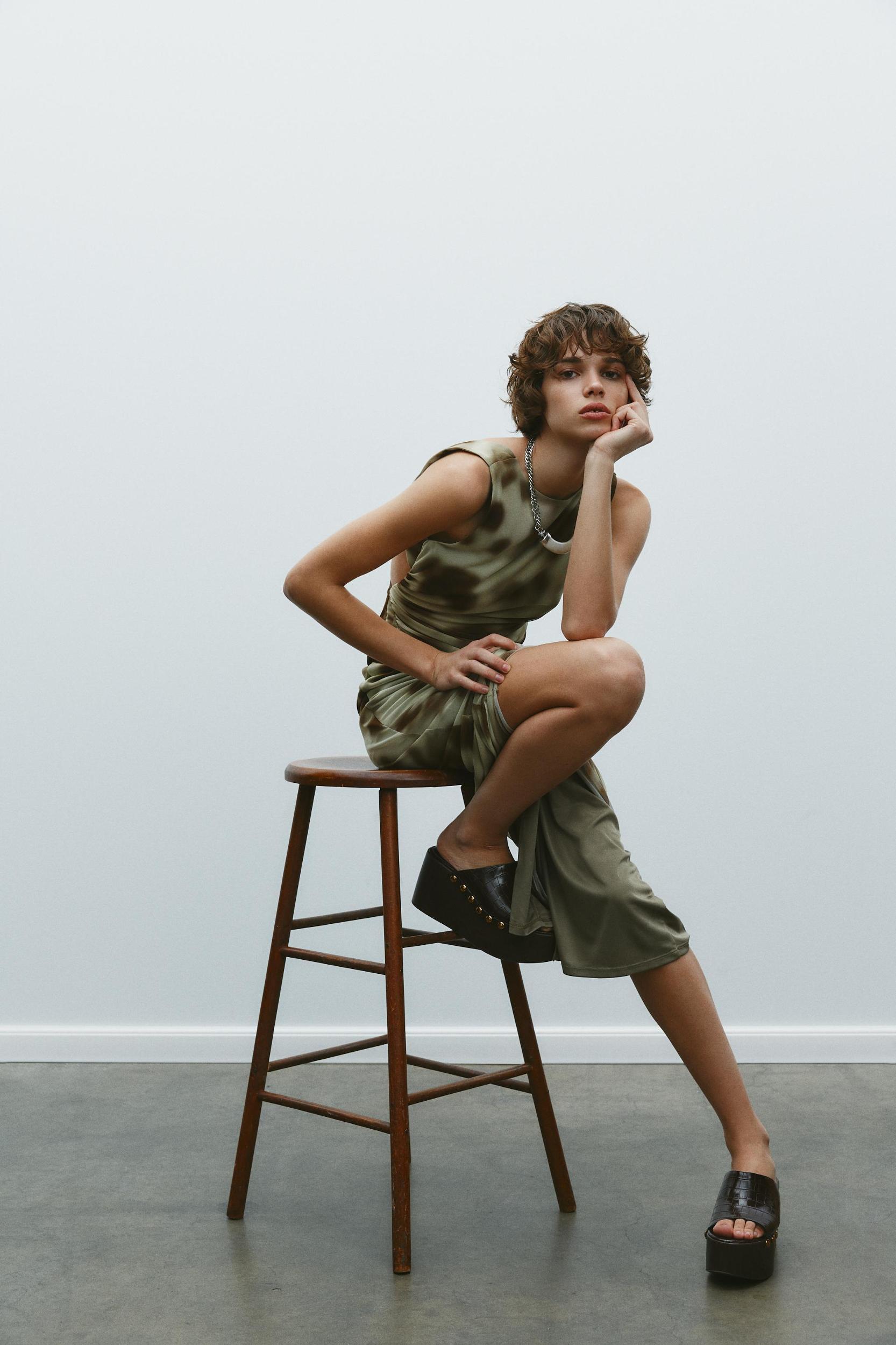 DRAPED PRINTED MIDI DRESS Product Image