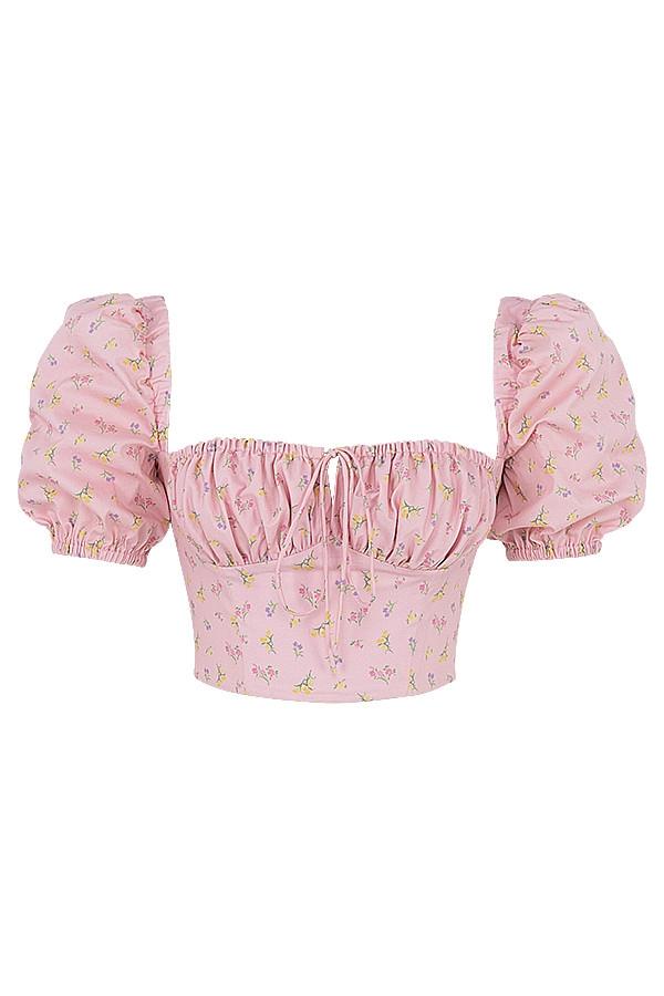 Arianna  pink floral puff sleeve corset Product Image