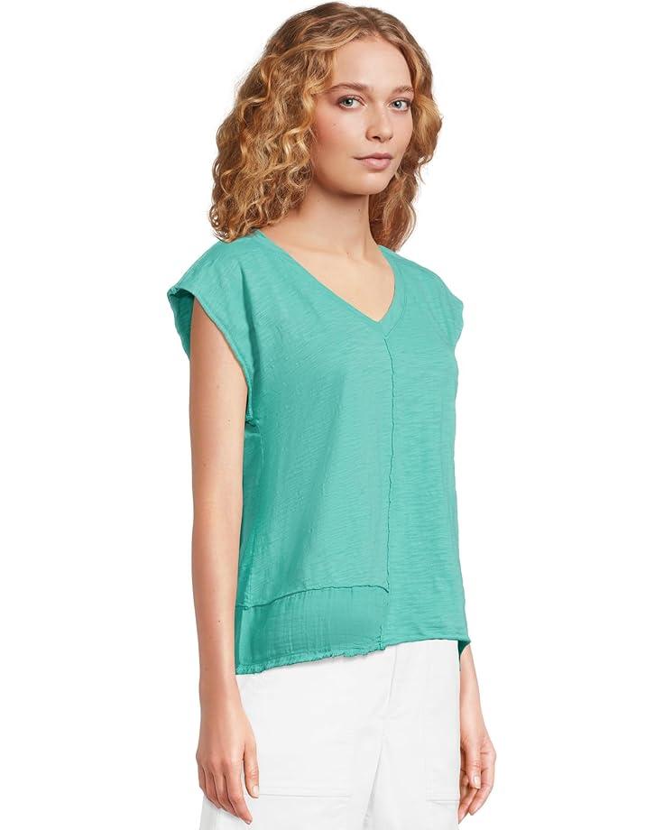 Center Front Tie Round Neckline Flutter Sleeve Top Product Image