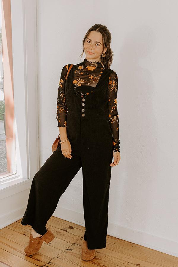 Falling For You Corduroy Jumpsuit in Black Product Image