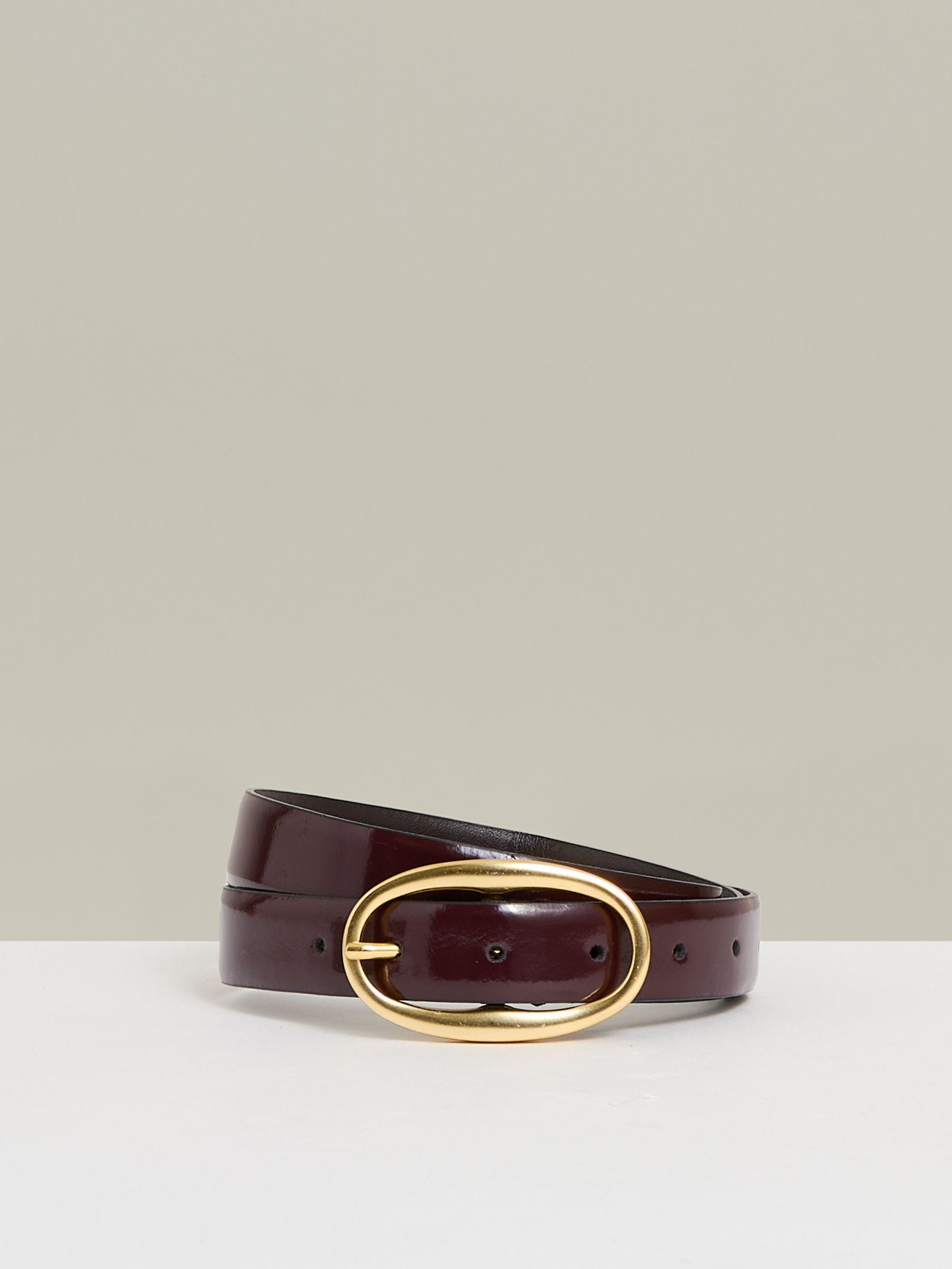 Patent-Leather Oval-Buckle Belt in Oxblood Product Image