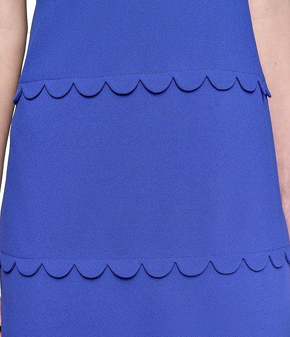KARL LAGERFELD PARIS Scuba Sleeveless Square Neck Tiered Scalloped Trim Sheath Dress Product Image