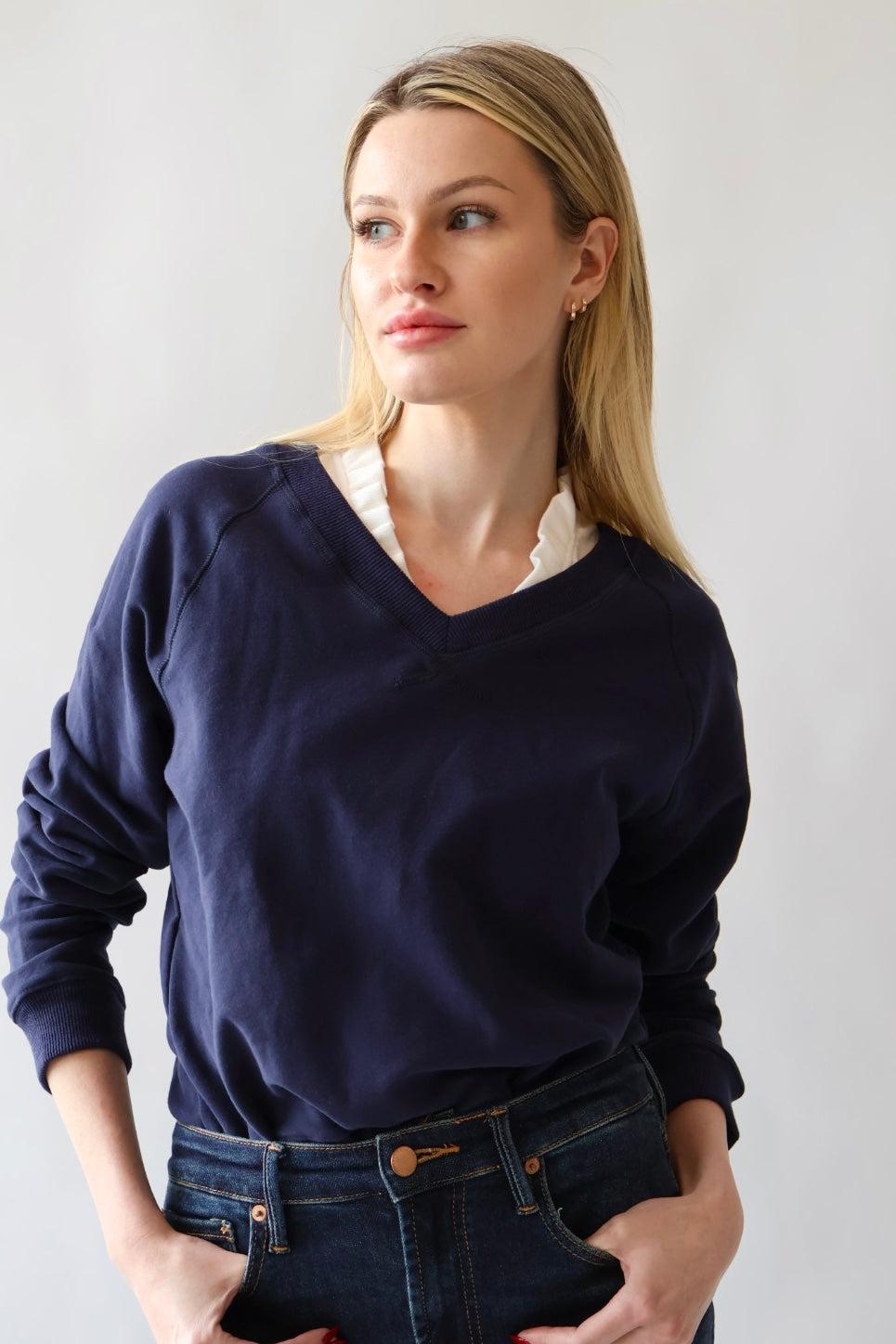 V Neck Cotton Sweatshirt Product Image