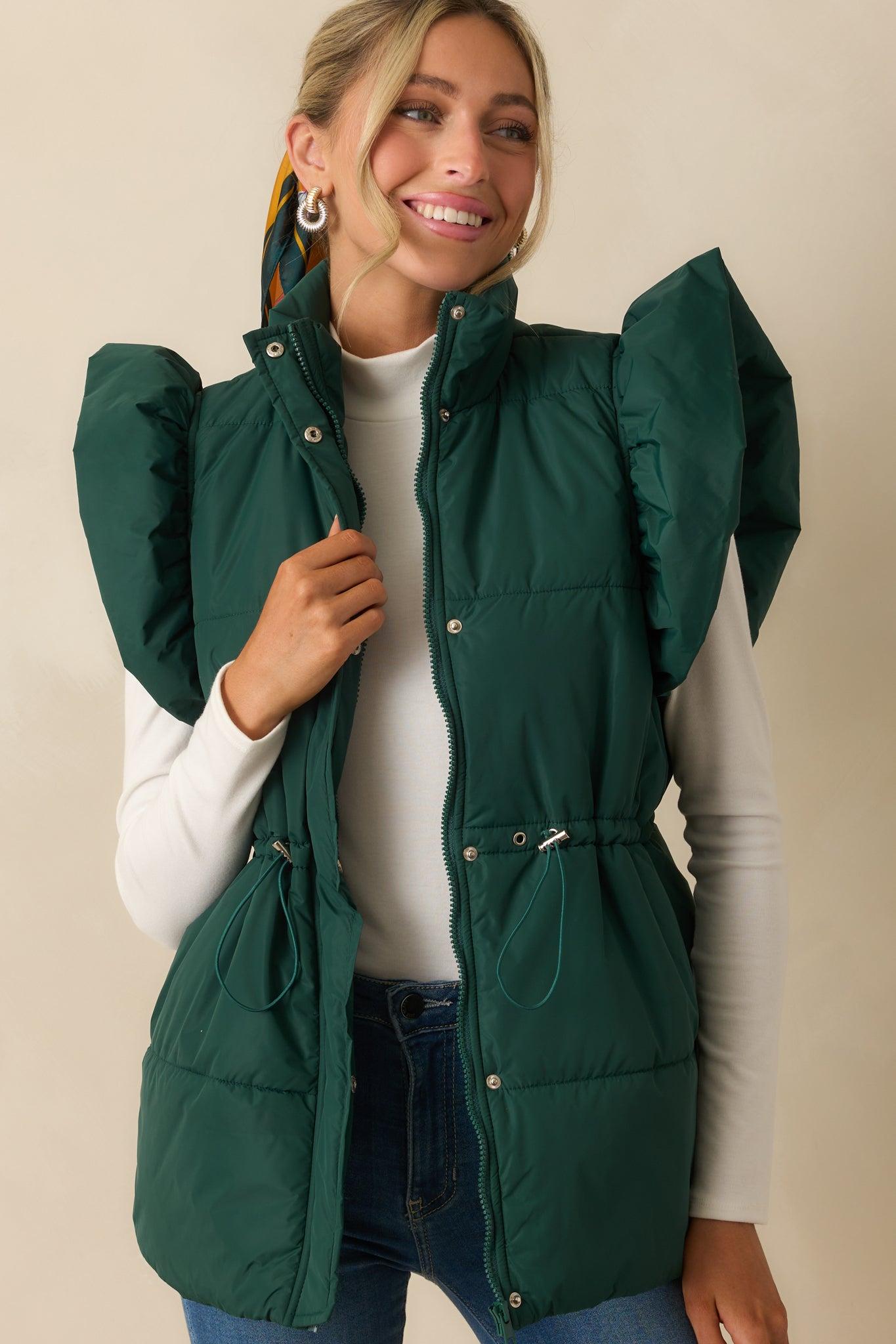 Cherry On Top Forest Green Flutter Sleeve Puffer Vest Product Image