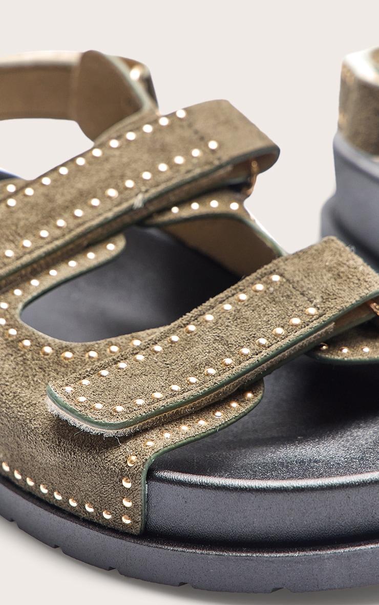 Khaki Faux Suede Velcro Footbed Sandals Product Image