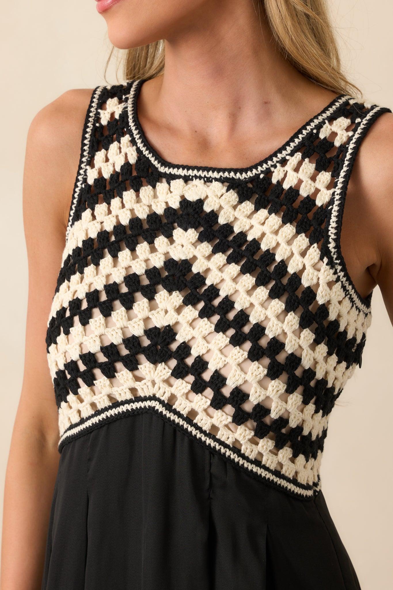 At This Point Black Diagonal Stripe Cotton Crochet Maxi Dress Product Image