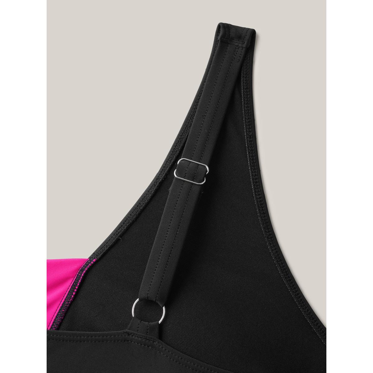 Plus Size V Neck Color Contrast Swim Dress Women's Swimwear Black Resort Bodycon V-neck High stretch Curve Swim Dresses BloomChic 28/5X Product Image